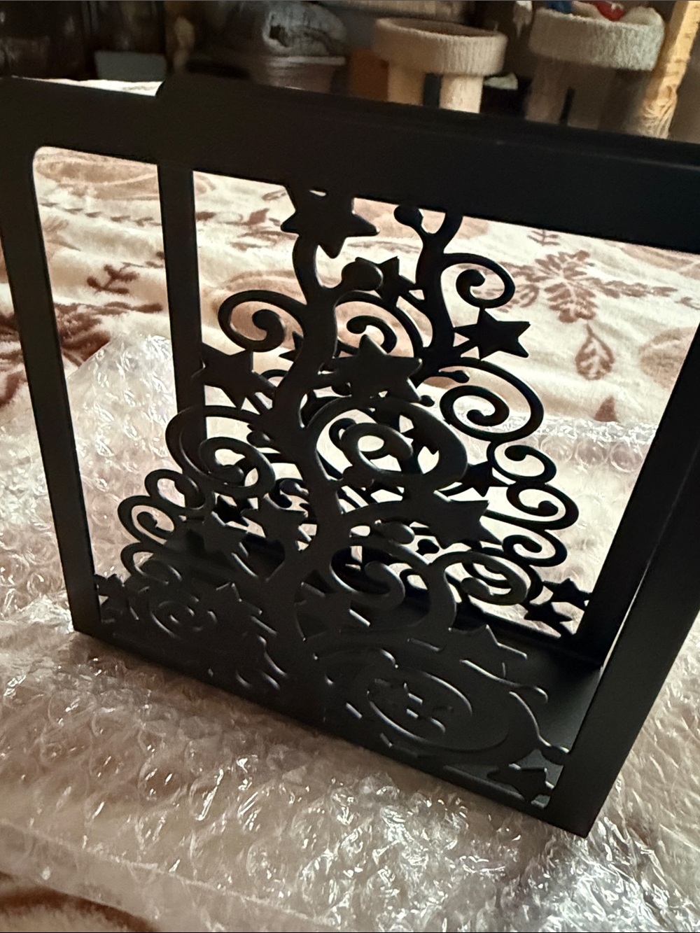 Black Decorative Heavy Metal Holiday Tree Napkin Holder - Home Accents